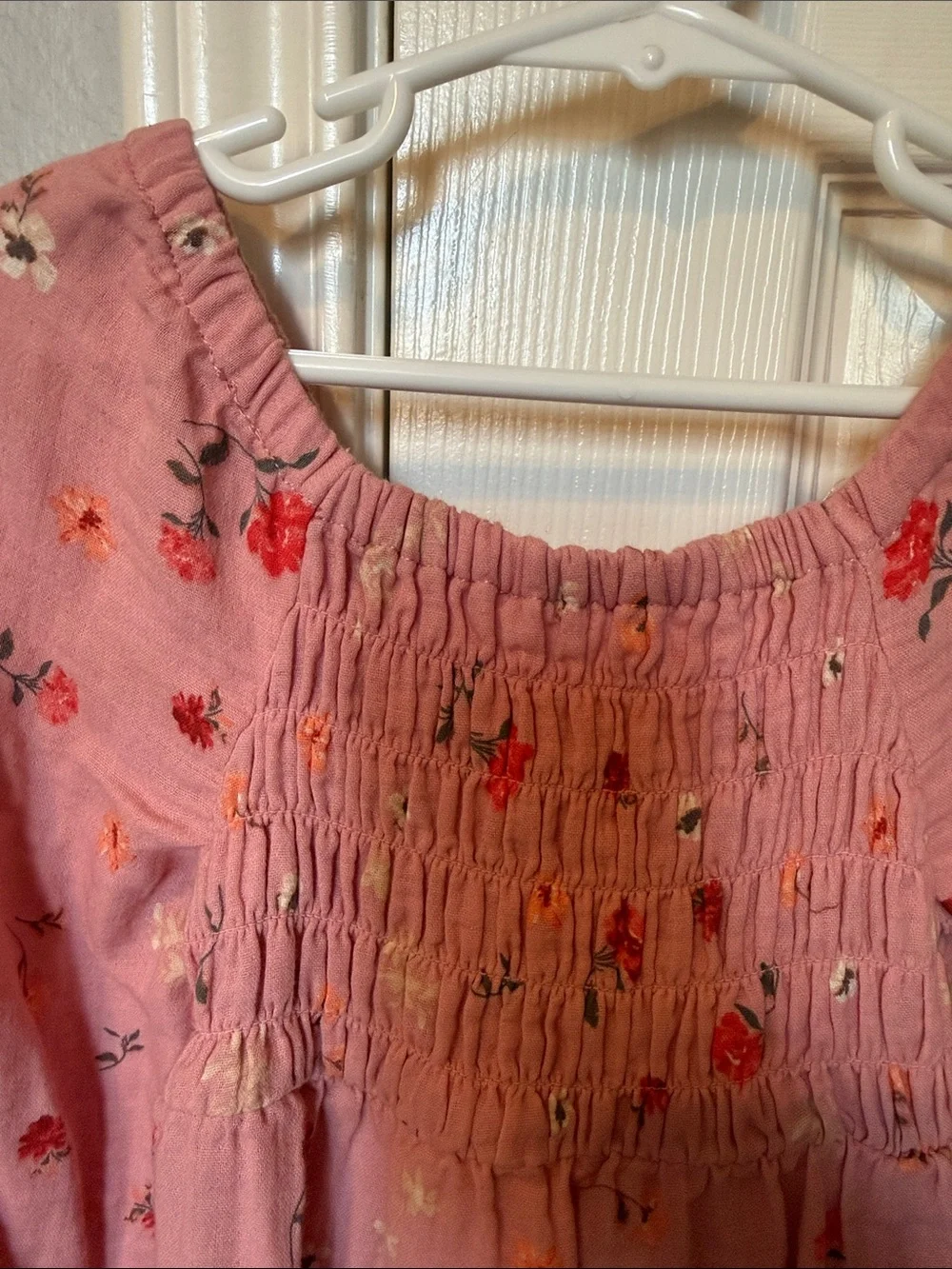 Old Navy Pink Floral Long-Sleeve Smocked Dress